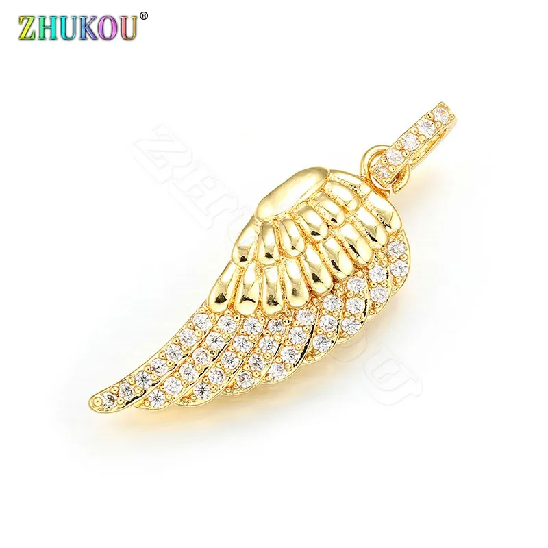 ZHUKOU 13x38mm Best quality angel wings pendant brass metal Charms for Women necklace and earring making Accessories VD412