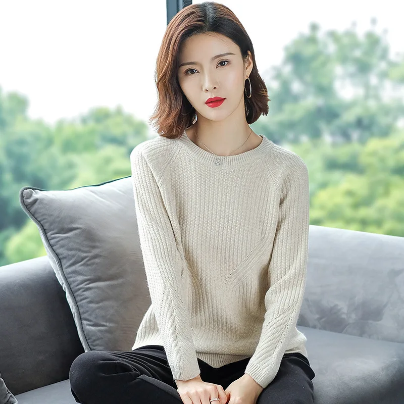 

Fall Winter Pullover Sweater Women Round Collar Long Sleeve Loose Large Size Knitted Sweaters Lady Solid Color Jumper Tops H9261