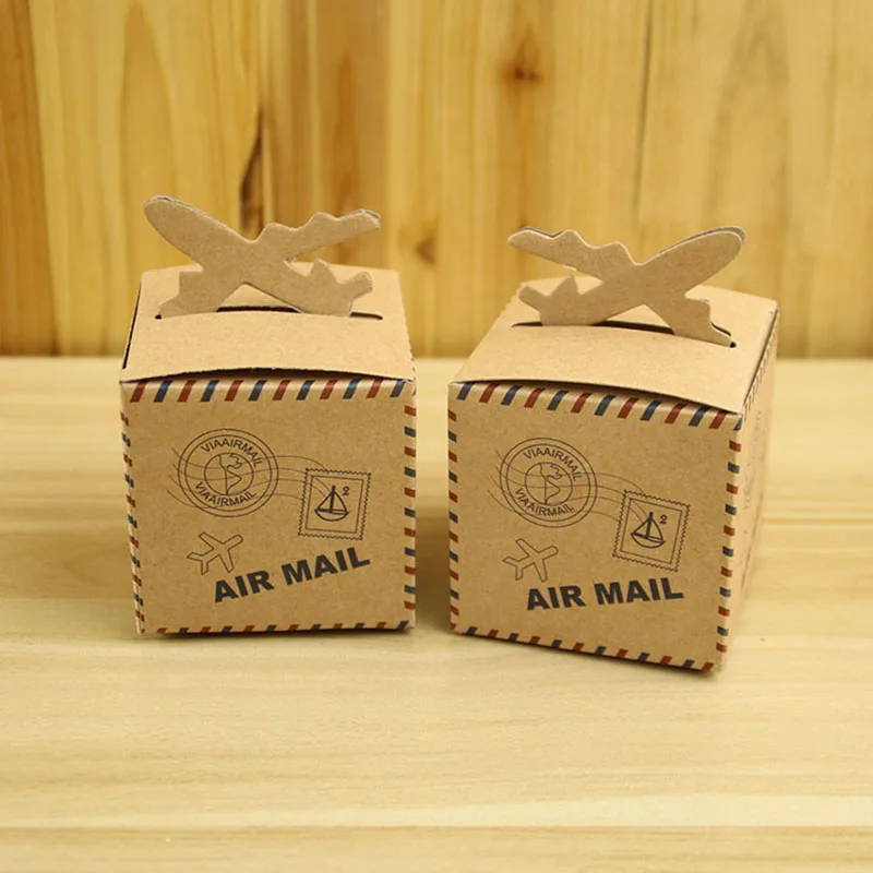 10pcs Kraft Paper Airplane Candy Box Wedding Travel Theme Decoration Baby Shower Souvenirs Party Favors Gift Box