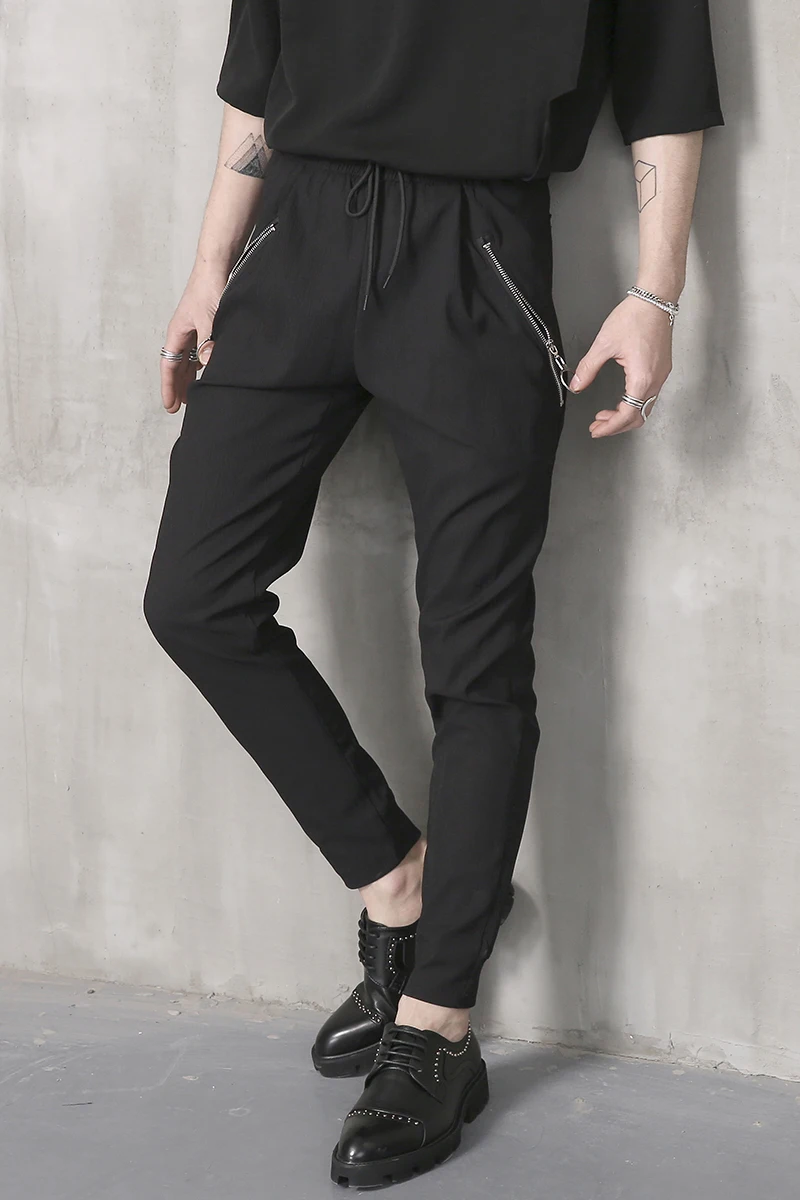 

M-6XL! Custom oversized men's pants Spring and summer male casual pants slim skinny pants metal quoined zipper harem pants