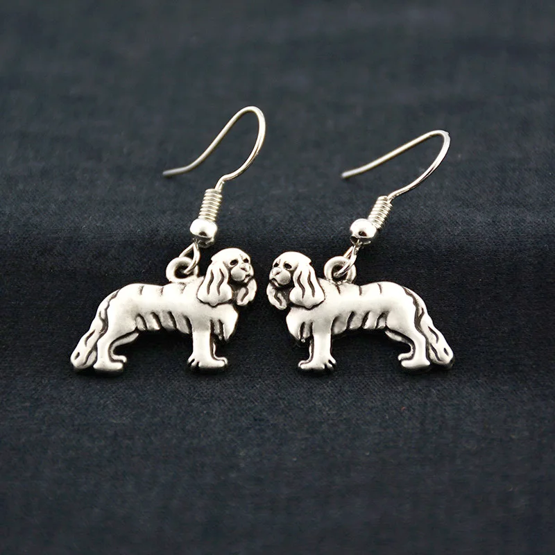 Retro Silve Color Cocker Spaniel & English Springer Spaniel Dog Pet Drop Hook Earrings Long Earrings Jwellery Jewellery Jewlery