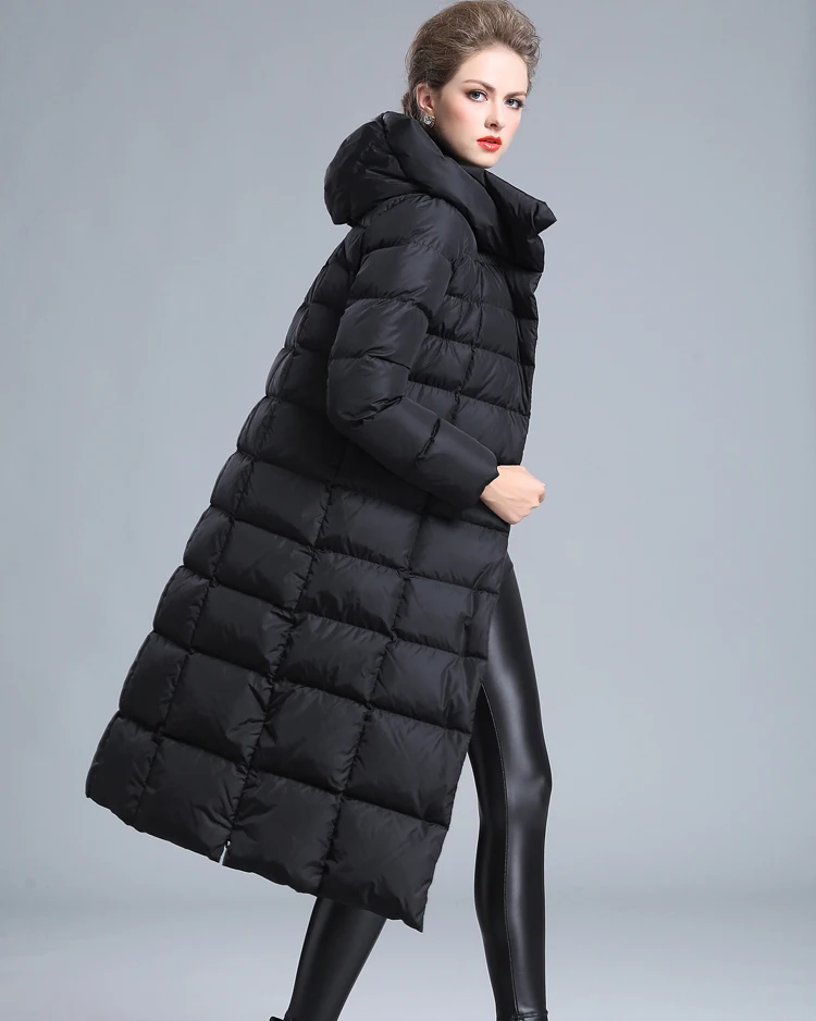 Women winter thick plus size Long puffer down jacket zipper hood oversize coat female Black silver navy 4XL 7XL large jacket