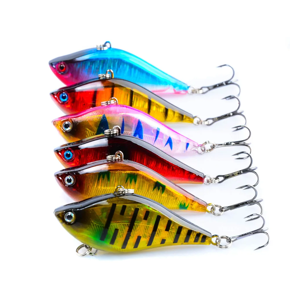 2pcs 6 Colors 6cm 13g Hard Bait VIB Fishing Lures Bass Fresh Salt Water With Two 6# Treble Hooks