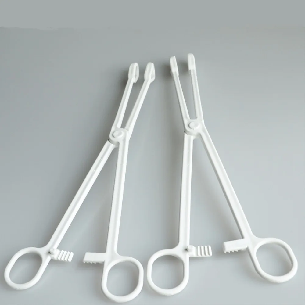 5Pcs/Lot Dental Disposable Plastic Hemostatic Forceps White Color Dentistry Equipment White Scissors Curved Tip Length 9.45 Inch