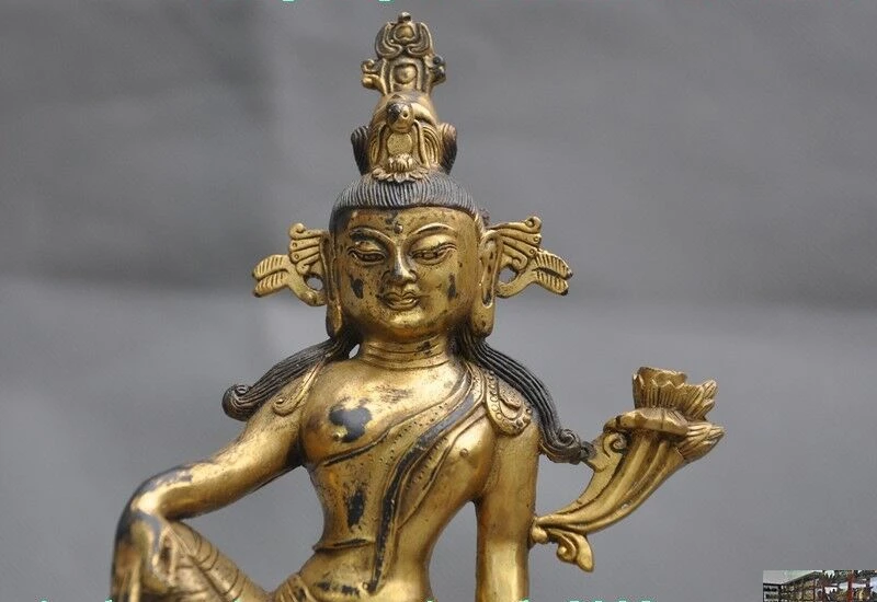 Tibetan Buddhism bronze 24K gold Gilt ride beast tara Kwan-Yin GuanYin statue