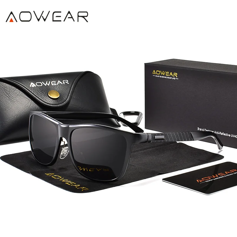 AOWEAR Mens Aluminum Square Polarized Sunglasses Men Luxury Quality Retro Sun Glasses Outdoor Goggles Glasses Lunette De Soleil