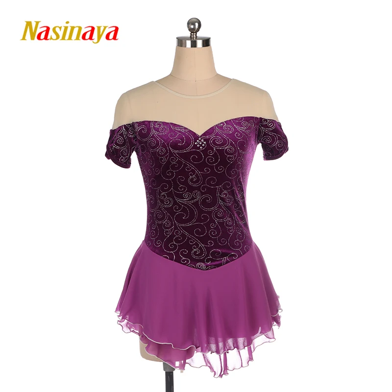 Figure Skating Dress Customized Competition Ice Skating Skirt for Girl Women Kids Performance Decorative Pattern Purple