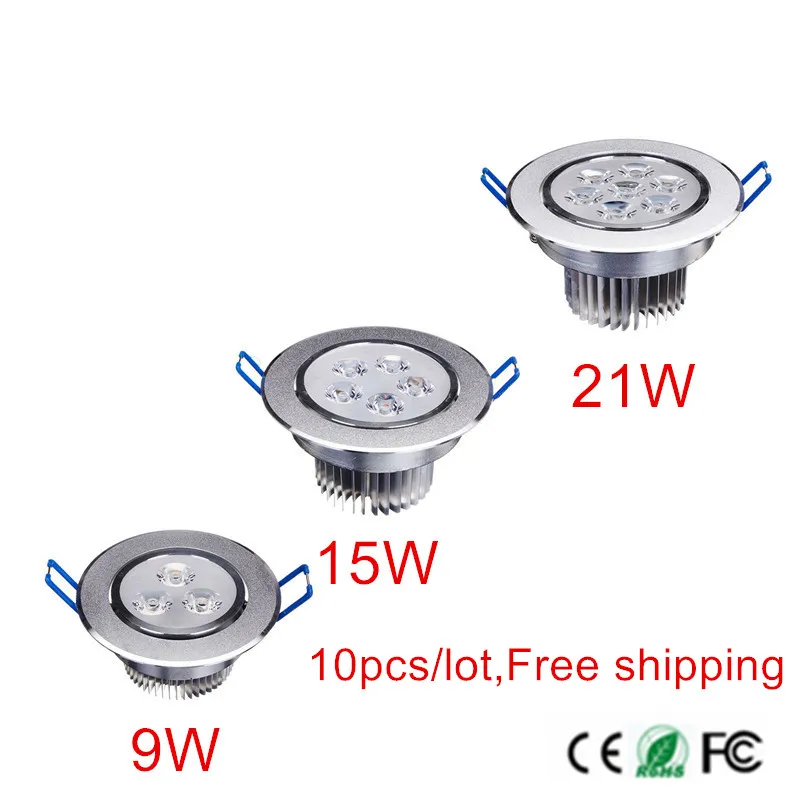 10pcs/lot 9w 15w 21w cool white/warm white LED Recessed Downlight AC110V/220V 230V 240V for home bathroom kitch store lights