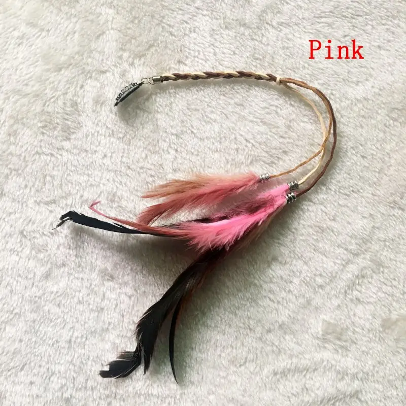 Pink Natural Feather hair clips leather  Hair extension Plumes  Headdress wedding headwear hair accessories for woman or Girls