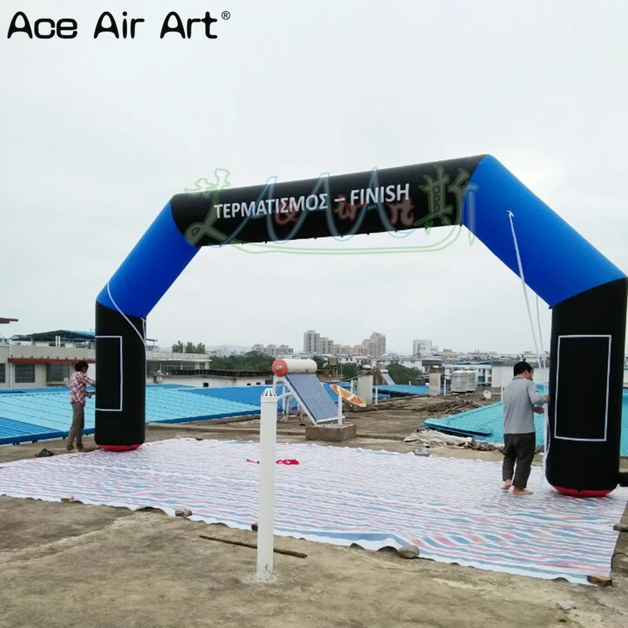 8x4 m High Quality Blue Black Inflatable Arch Tower Start Finish Line Archway Gantry with Removable Banners for Sale