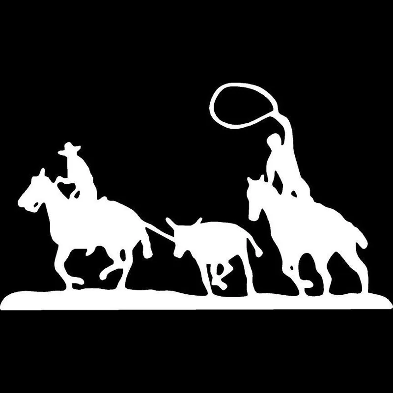 18.8cm*10.9cm Team Calf Roping Rodeo Horse Mustang Lasso Cowboy Interesting Vinyl Decal Car Sticker Black/Silver S6-2776