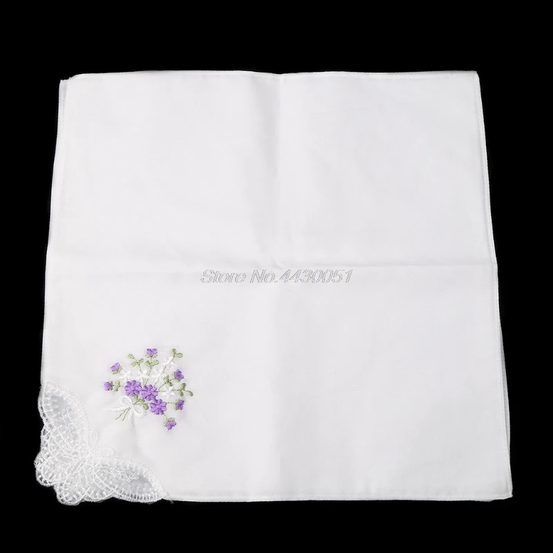 6 Pcs Vintage Cotton Ladies Embroidered Lace Handkerchief Women Floral Hanky Dropshipping