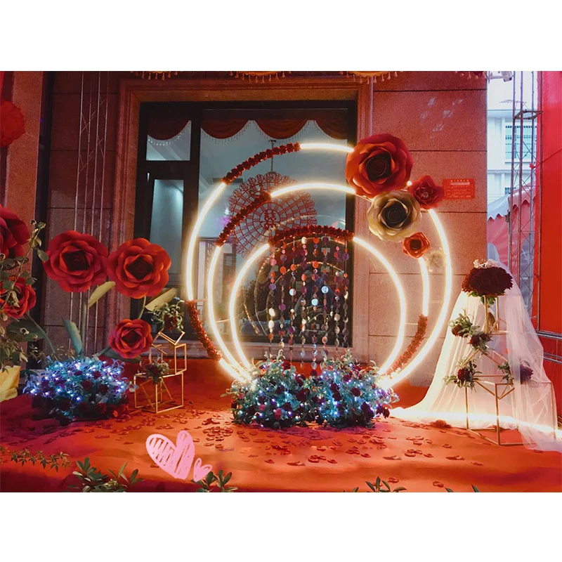 

Wedding arch mariage backdrop pergola arch background three-story arch concentric circle flower arch decoration