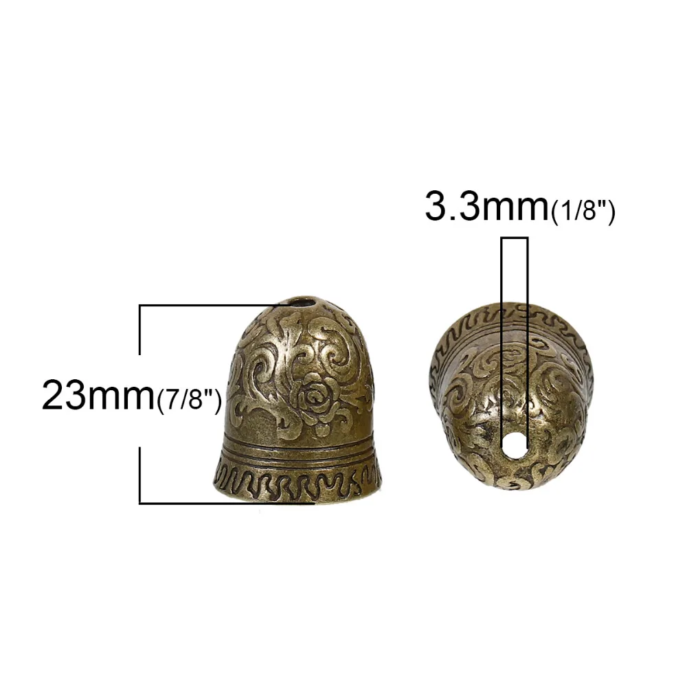 DoreenBeads Zinc Based Alloy Antique Bronze DIY Beads Caps Bell (Fit Beads Size: 16mm Dia.) 23mm( 7/8\