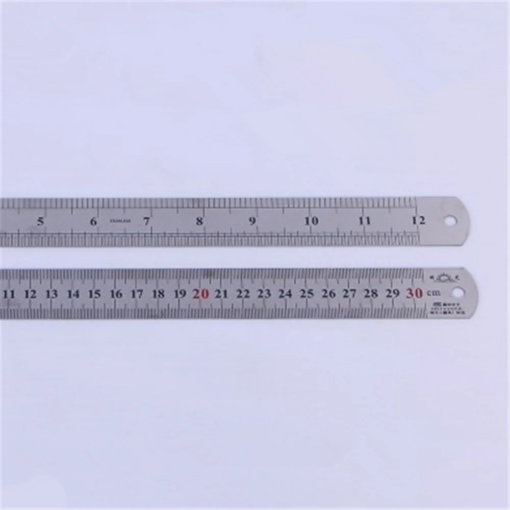 1pcs Silver Tone  Double Sided Metal Steel Measuring Ruler Carpenter Workshop Straight Ruler School Supplies