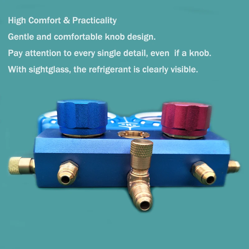 สารทำความเย็นเครื่องวัด Manifold Air Condition เครื่องทำความเย็นชุดเครื่องปรับอากาศเครื่องมือท่อและตะขอสำหรับ R12 R22 R410A R134A