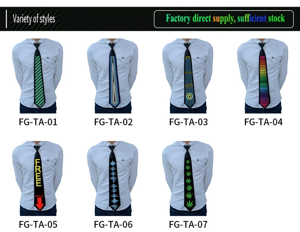 Hot sale new design Unisex EL Sound Activated Flashing Tie cosplay Light Up Down Music Party Equalizer EL TIE LED TIE