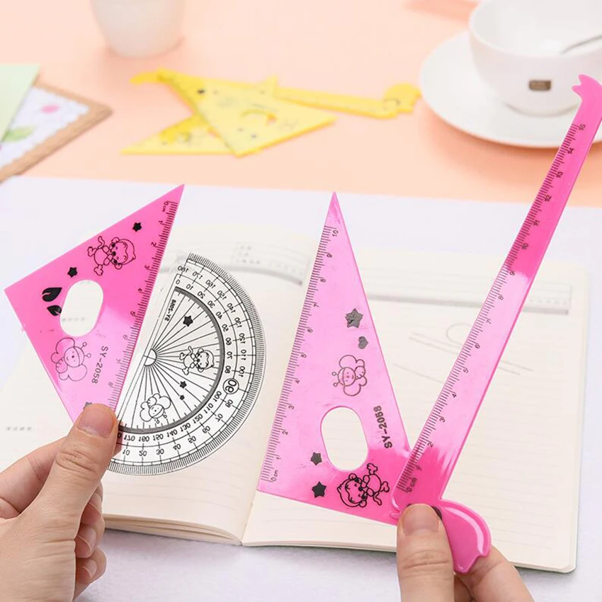 4Pcs/Set Cute Cartoon Ruler Set Children's Day Gift Office Stationery Drafting Supplies Triangle Ruler Creative Math Sets