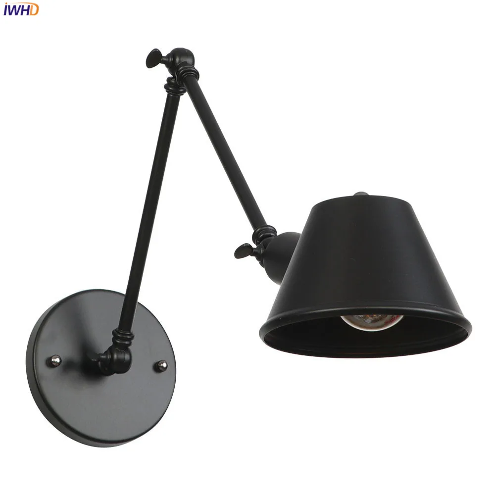 

IWHD Black Iron Industrial LED Wall Light Fixtures Bedroom Bathroom Mirror Loft Style Vintage Wall Lamp Edison Applique Murale