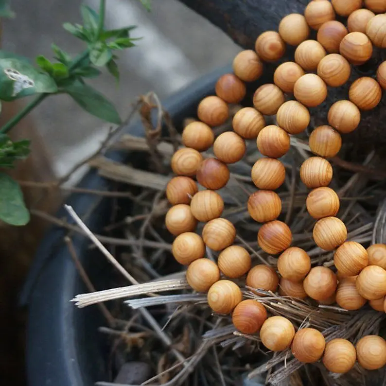 6mm / 8mm / 10mm / 12mm Natural Aromatic Sandalwood Thuja Sutchuenensis Beads 108 Mala Beads Buddhism Prayer Loose Mala Beads