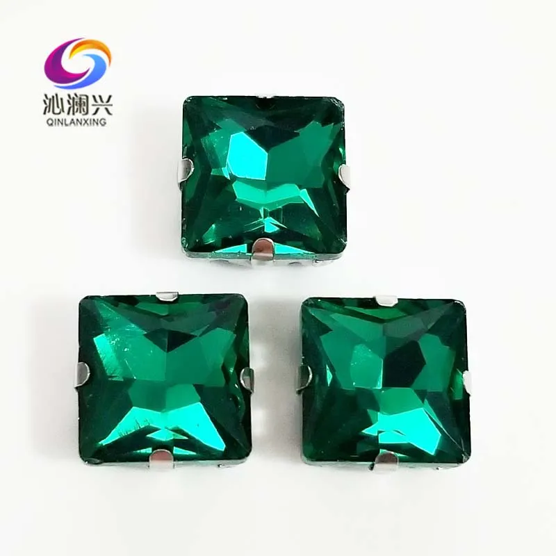 Malachite Green Glass Crystal Rhinestones, Square Shape Sew on Stones, Used for Needlework, Diy/Clothing Sewing Accessories