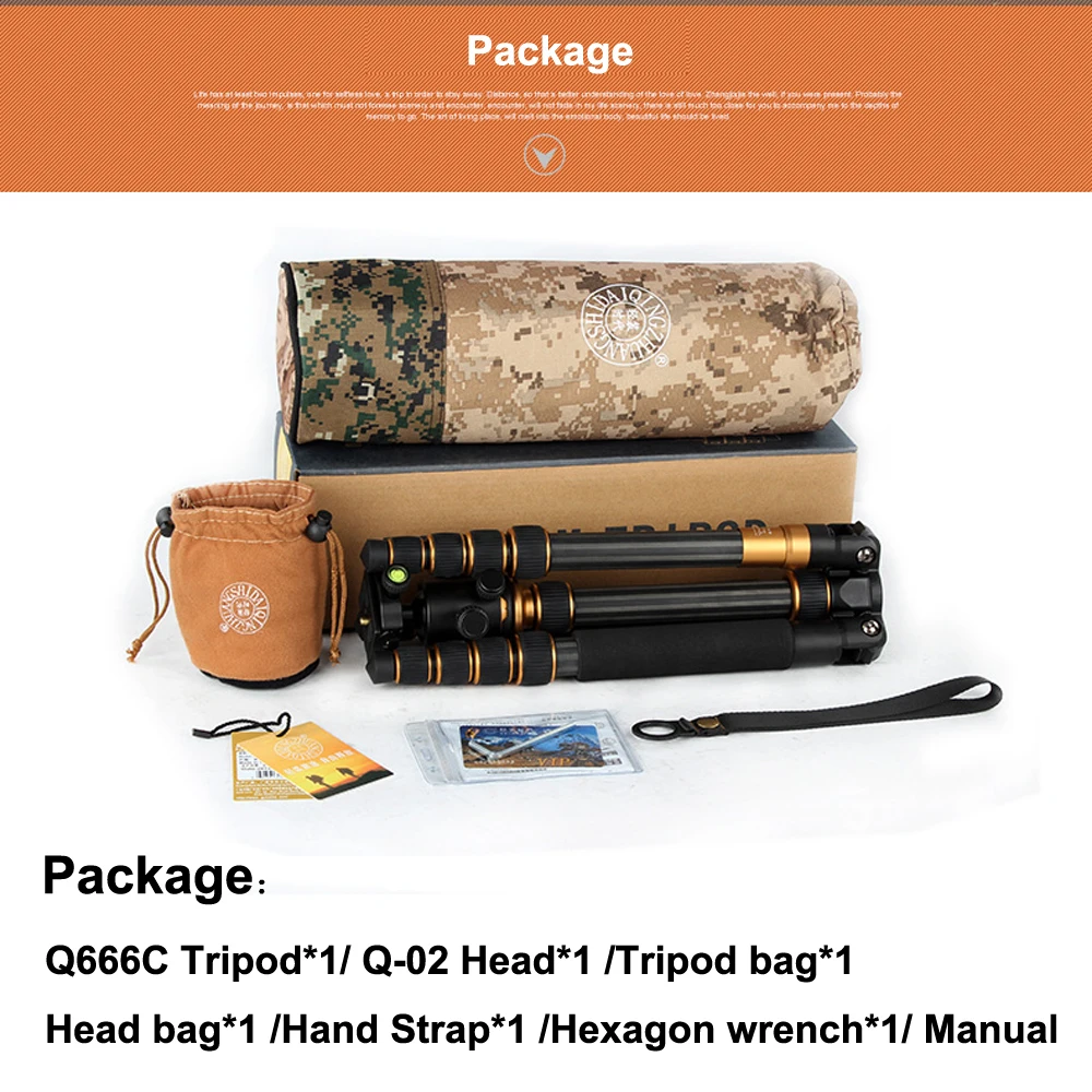 ที่มีคุณภาพสูงQ666Cมืออาชีพคาร์บอนไฟเบอร์กล้องขาตั้งกล้องเปลี่ยนไปMonopod 5ส่วนแบกถุงจัดส่งฟรีสำหรับเอชแอล