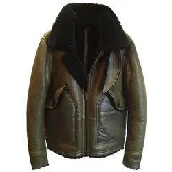 Luxury Brand Men Genuine Sheepskin Leather Military Jacket Warm Lamb Wool Real Fur Lining Bomber Jacket Biker Shearling Coats