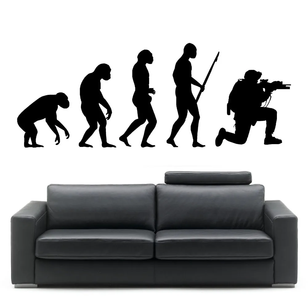 EVOLUTION OF MAN SOLDIER DARWIN wall art sticker room decal Environment Friendly PVC Home Decor Bedroom Wall Decals Mural D341