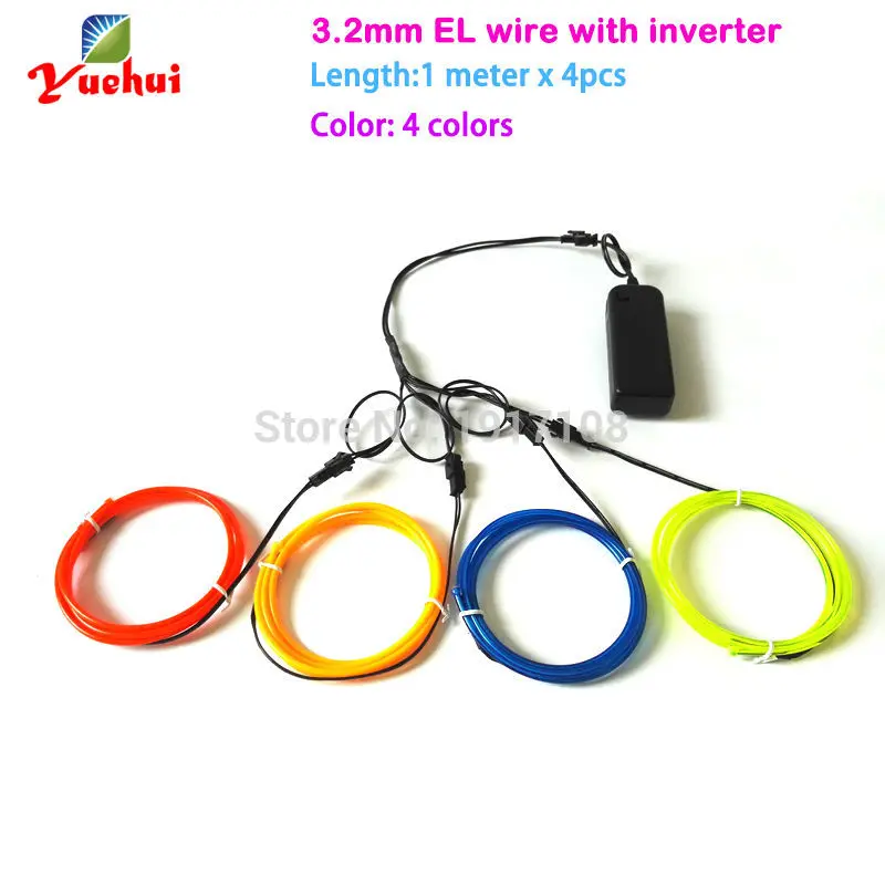 4pieces 1M multicolor 3.2mm el wire tube rope flexible electroluminescent wire with 3V inverter for toys/craft Glow party Decor