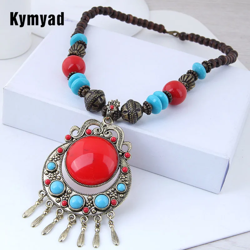 Kymyad Ethic Collier Femme Bohemian Necklace Women Bijoux Beads Chain Tassel Necklaces Pendants For Women Sweater Long Necklaces