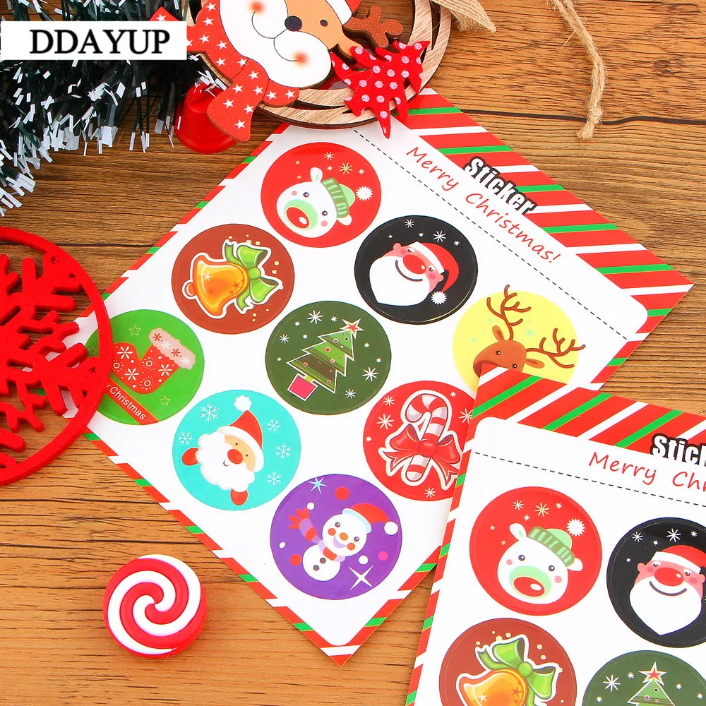 90Pcs Merry Christmas Santa Tree Pattern Gift Kraft Sticker Gift Labels Stickers Sweets Party Seal Sticker Santa Claus