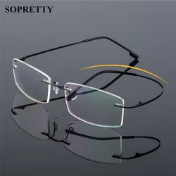 Montura de gafas sin montura de titanio clásica para hombre, montura óptica para miopía, sin marco, ultraligero, F858