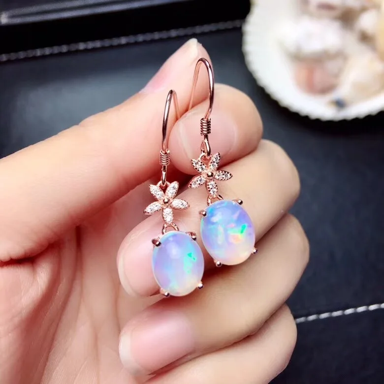 

big size 8X10mm Natural Opal gemstone earring with silver hook for women 925 sterling silver natural gem girl birthday gift