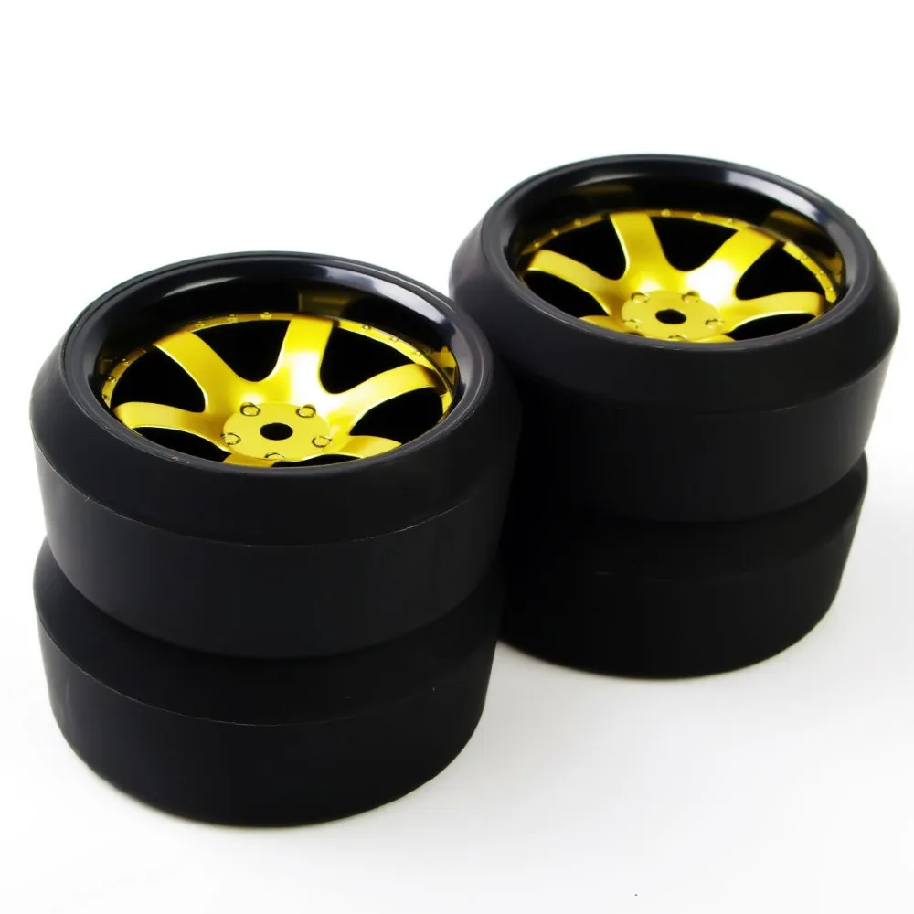 4pcs Set RC Drift Tires Gold Wheel Rim For HSP HPI 1:10 On-Road Car 6mm Offset 12mm Hex Accessory