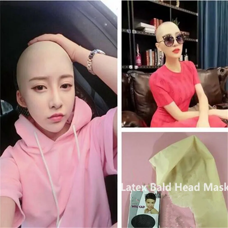 Free shipping 2017 Details about Funny latex Skin Fake Bald Head Unisex Fancy film Party Dress Skin head Wig Cap Latex Mask Hat