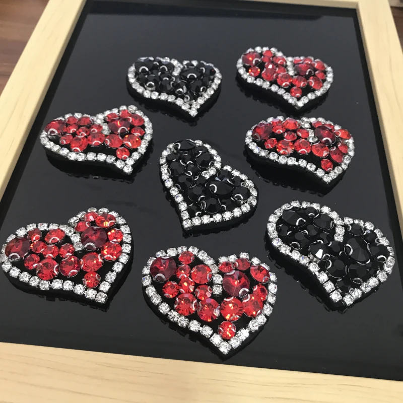 Hand nail drill love heart patch cloth pasted black red clothing shoes accessories DIY accessories decoration patches