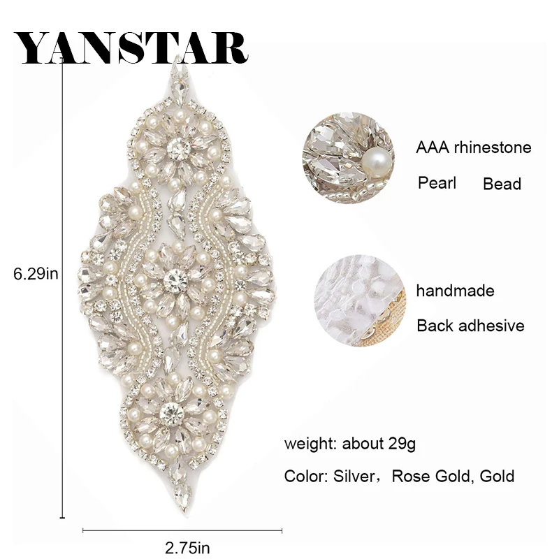 YANSTAR(10pcs) Wholesale Bridal Belt Handmade Rhinestone Applique Beaded Rose Gold Crystal Wedding Belts Decoration YS851