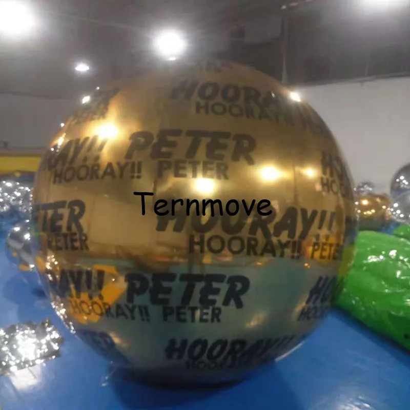 1m diameter giant inflatable gold mirror ball with printing for christmas festival event indoor decoration outdoor advertising