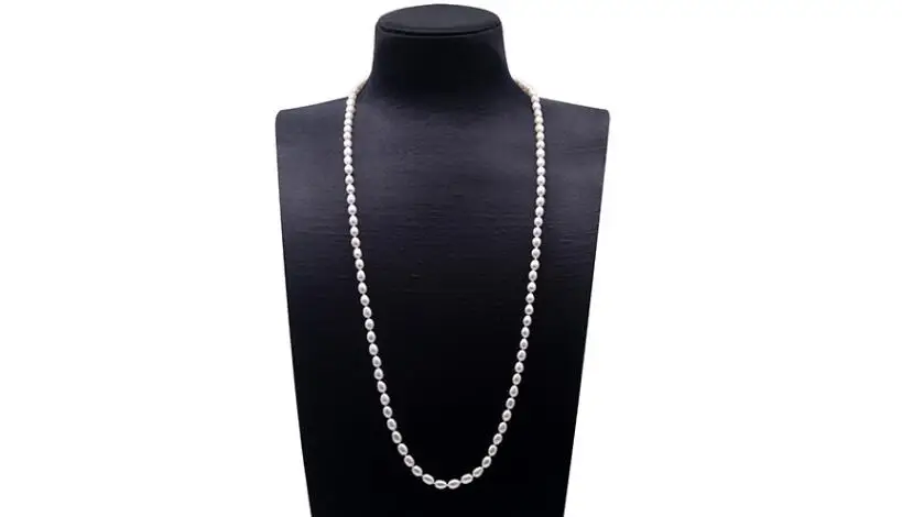 30 inch 80cm New natural 7x8mm bright white oval round freshwater pearl long necklace pendant gift