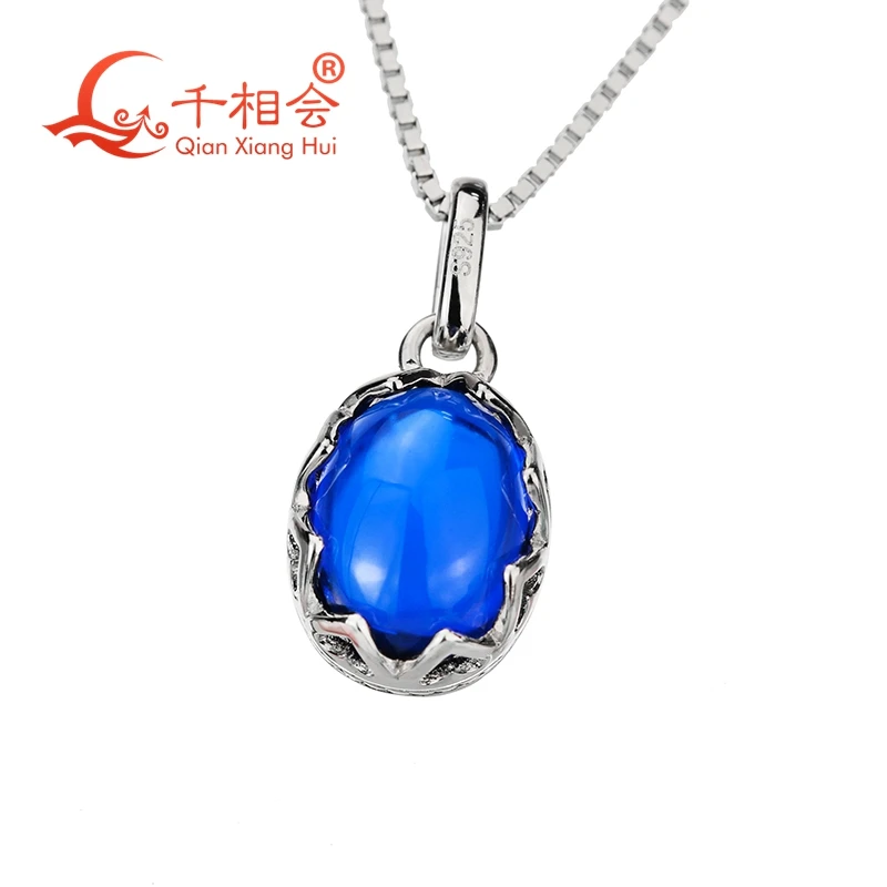 

Fashion design necklace oval cabochon flat back shape synthetic spinel blue pendant necklace jewelry lovers gift