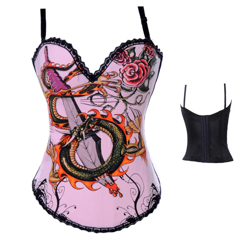 Print Adjustable Shoulder Strap Corset Women Body Shaper Bustier Corset Lingerie Steampunk Sexy Corset Top Overbust Waist Corset