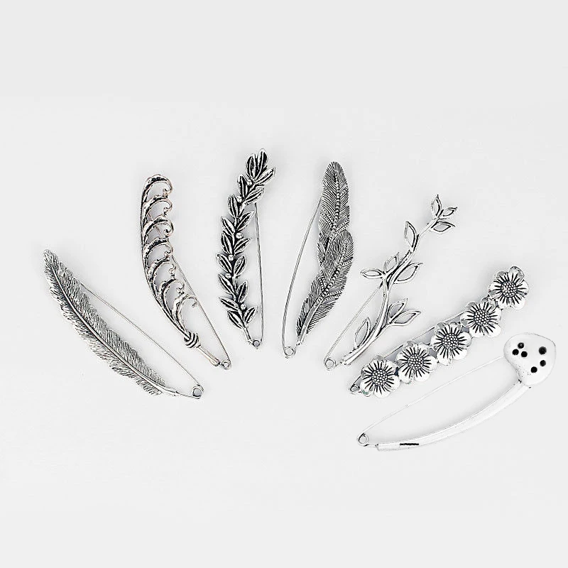 1pcs Large Antique Silver Color Sunflower/Leaves/Feather Durable Strong Metal Shawl Kilt Scarf Brooch Safety Pin 88-90mm