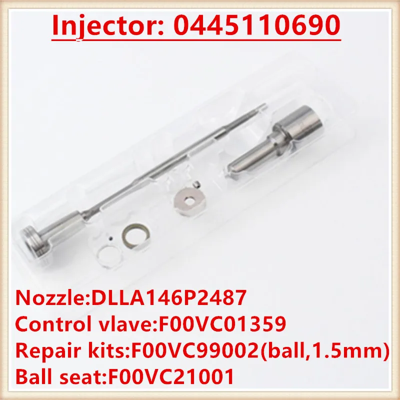 

Common rail repair kit spray nozzle DLLA146P2487 valve F00VC01359 F00VC21001 ball seat F00VC99002 for injector 0445110690