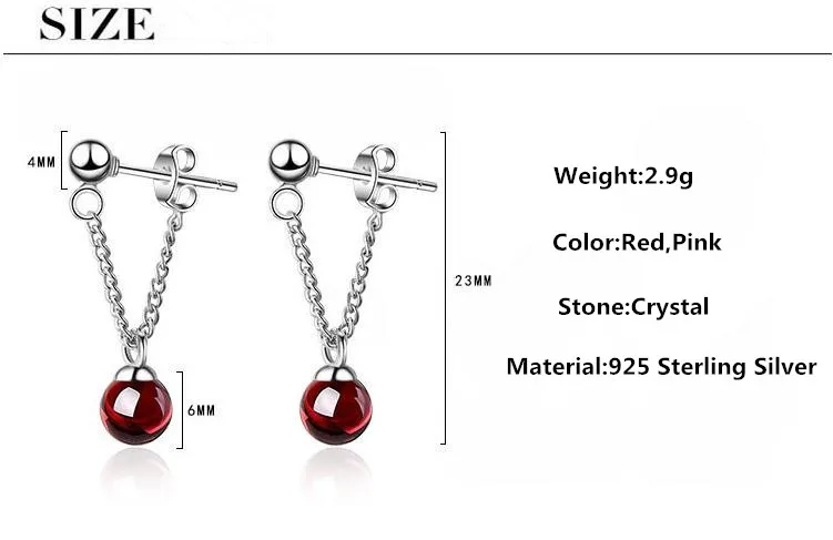 Elegant Round Natural Garnet Stone 925 Silver Needle Lady Tassel Stud Earrings Jewelry For Women Drop Shipping Girls Gift