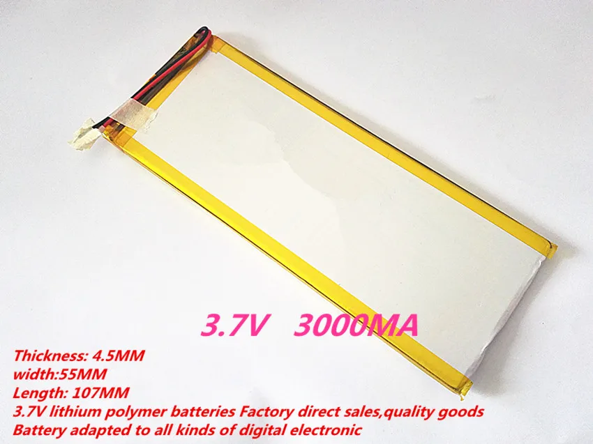 best battery brand 1PCS free shipping PL4555107 battery li polymer battery 3000MA battery for GPS player for tablet PC