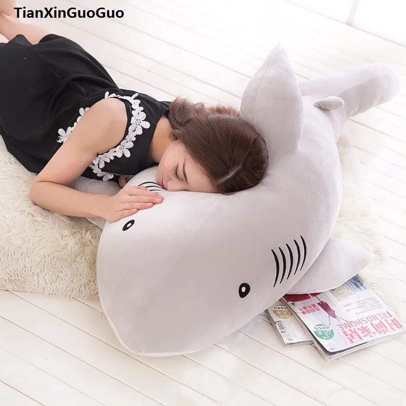 stuffed toy down cotton shark very soft doll large 80cm cute gray shark plush toy throw pillow birthday gift s0545