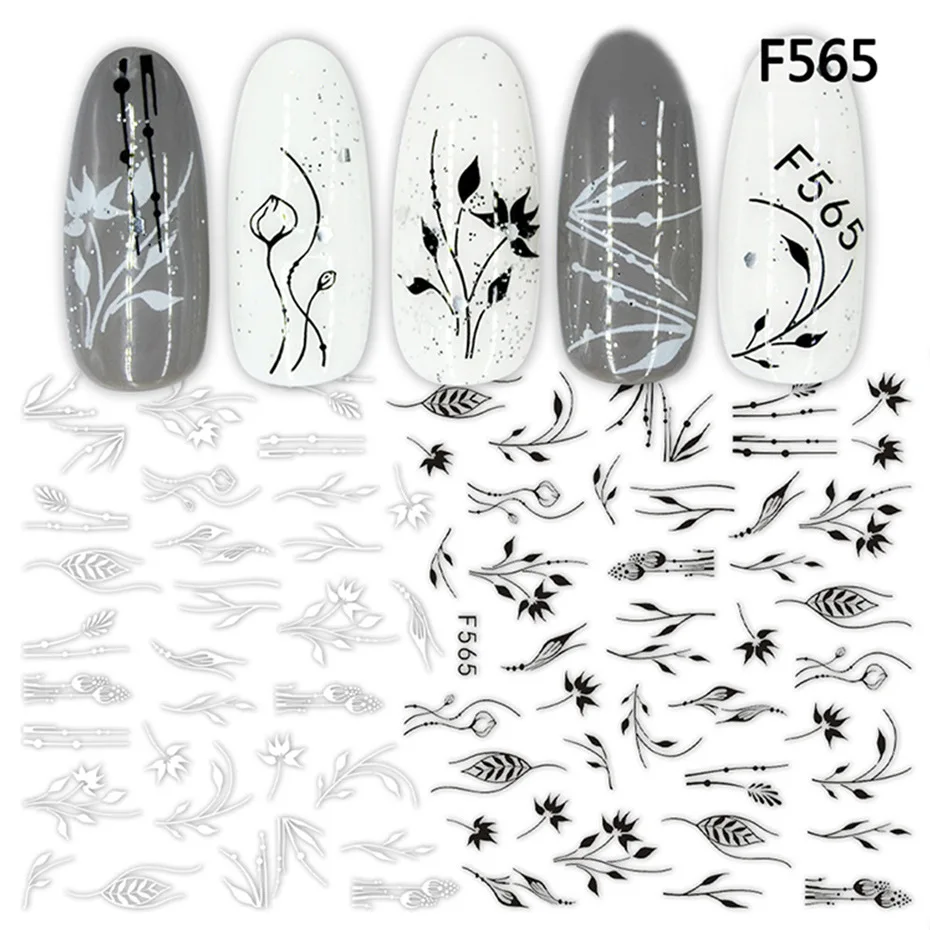 

3D Nail Art Stickers coloful Small fresh black leaves lace shape Water Transfer Slider For Nails Art Z0130