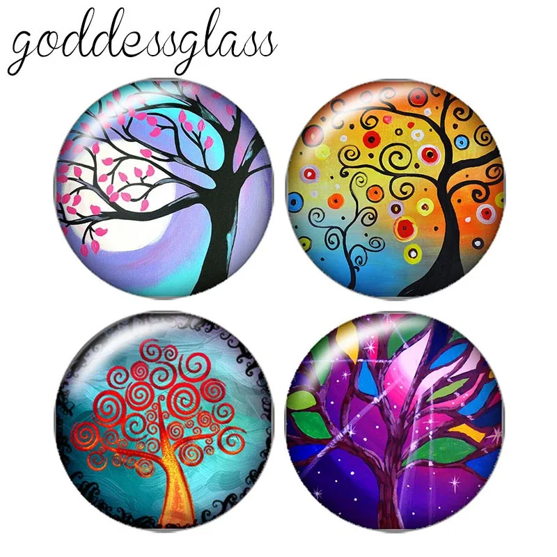 Beauty Colorful Tree of life 10pcs 12mm/18mm/20mm/25mm Round photo glass cabochon demo flat back Making findings ZB0436