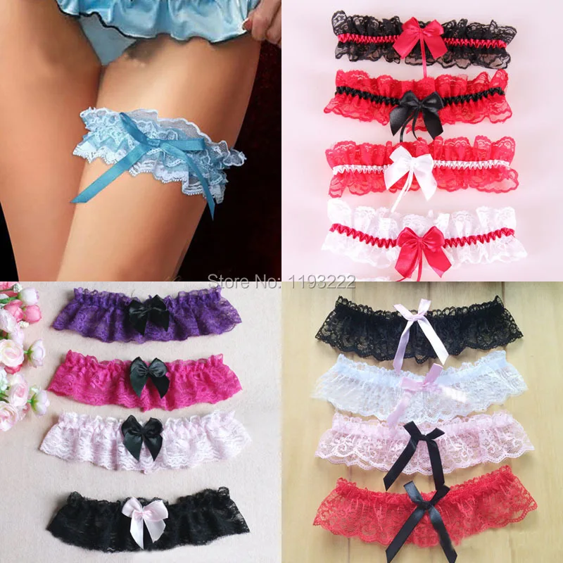 Wholesale Women Cosplay Lolita Kawaii Sleepwear Wedding Bridal Accessories Lace Elastic Bow Ribbon Thigh LEG Loop Garter Belt