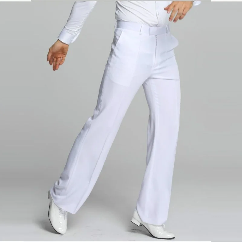 Latin Dance Pants Male White Plus Size Cambric Pants Fabrics Men Ballroom Stage Modern Chacha Trousers Waltz Trousers B-6971